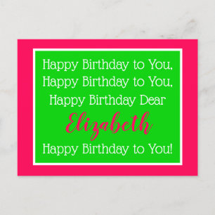 Carte Postale Chanson d'anniversaire Preppy Rose et Green