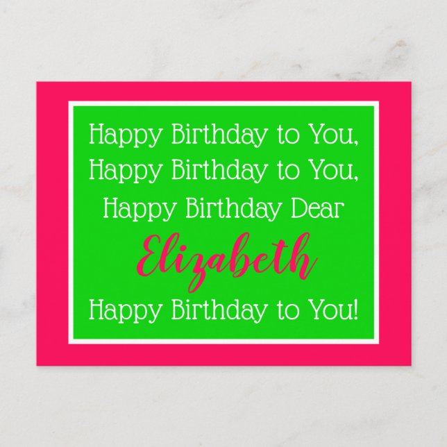 Carte Postale Chanson d'anniversaire Preppy Rose et Green (Devant)