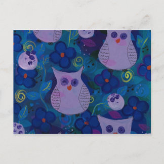 Carte Postale Chanson de nuit avec hibou, bleu