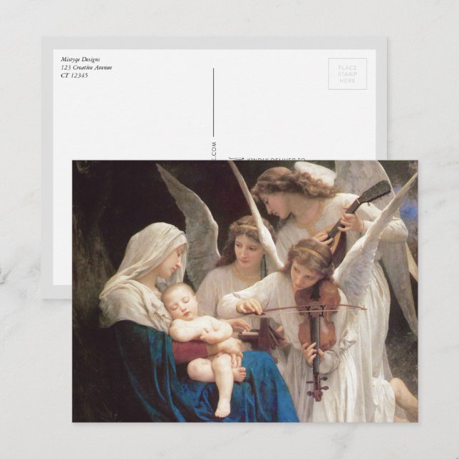 Carte Postale Chanson des anges, William-Adolphe Bouguereau (Devant / Derrière)