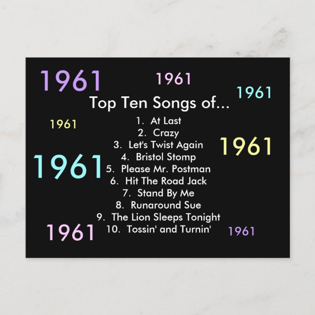 Carte Postale Chansons 1961 (Devant)
