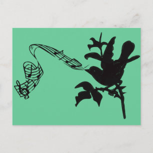 Carte Postale Chant musical Oiseau noir N'importe quel Arrière -