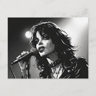 Carte Postale Chanteur Goth Punk de style BD noir et blanc des a