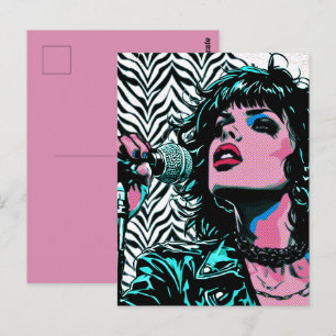 Carte Postale Chanteur Pop Art Amateurs de Musique Rose Cyan