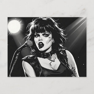 Carte Postale Chanteuse goth punk de style BD noir et blanc des 