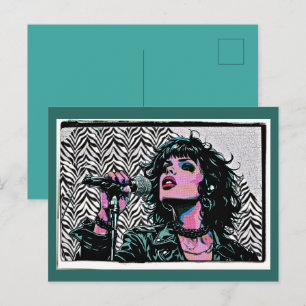Carte Postale Chanteuse Pop Art Trame Punk Rocker Amoureux de Mu