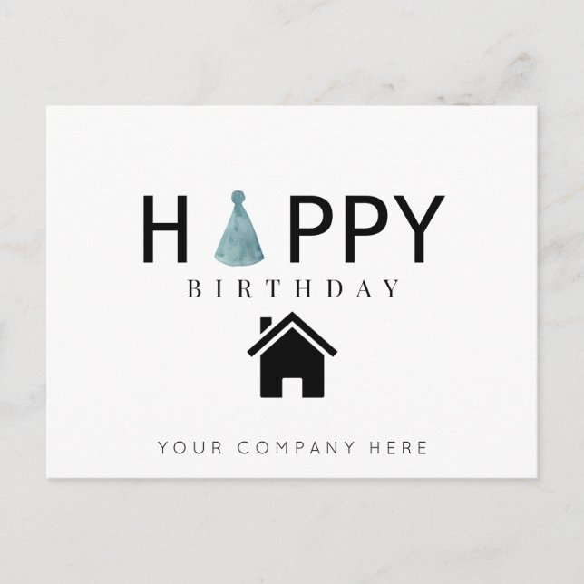 Carte Postale Chapeau d'anniversaire immobilier Joyeux Anniversa (Devant)