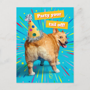 Carte Postale Chapeau d'anniversaire pour derrière de Corgi