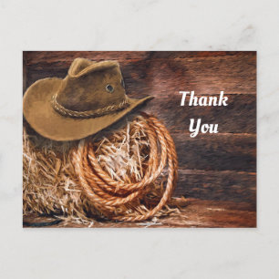 Carte Postale Chapeau de Cowboy Rustique Corde Foin Photo Merci