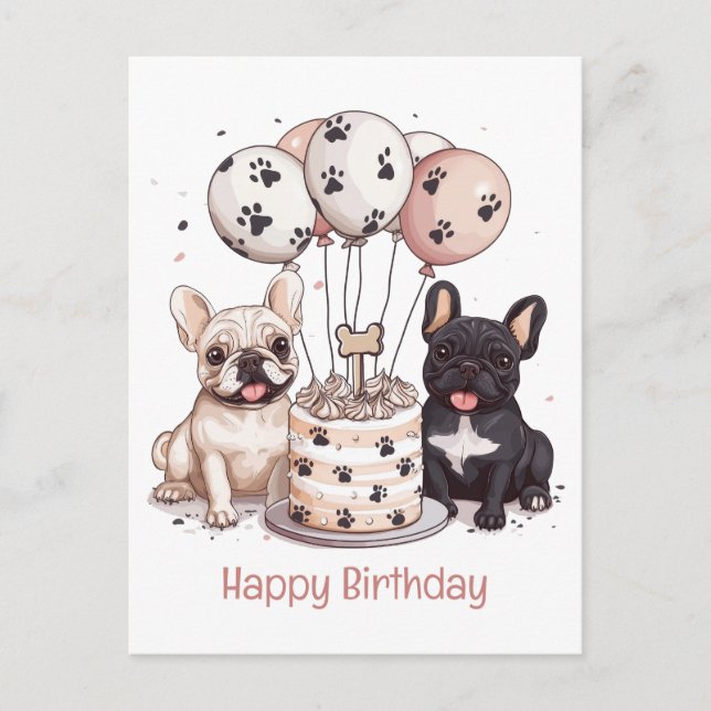 Carte Postale Chapeaux de fête d'anniversaire pour Bouledogues F (Devant)