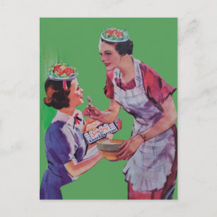 Carte Postale Chapeaux de salade Mère et fille collage