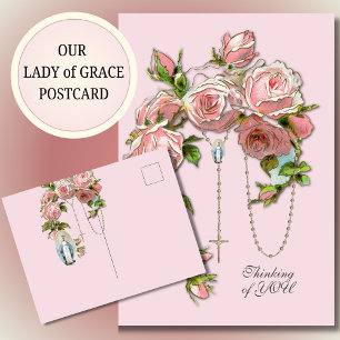 Carte Postale Chapelet de roses roses religieuses Vierge Marie V