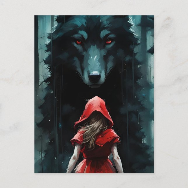 Carte Postale Chaperon rouge et loup (Devant)