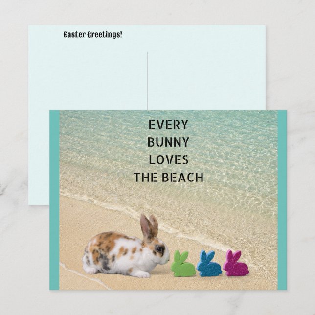 Carte Postale Chaque Bunny Aime La Plage Pâques Tropicales (Devant / Derrière)