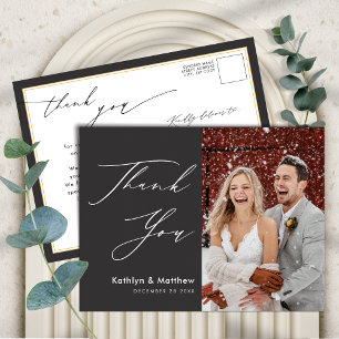 Carte Postale Charbon Élégant Écriture Photo Mariage Remerciemen