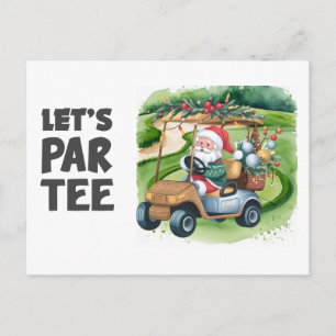Carte Postale Chariot de golf avec le Père Noël Let Par Tee Golf