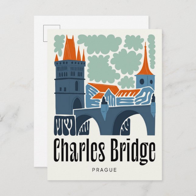 Carte Postale Charles Bridge Prague Tchèque Voyage abstrait flor (Devant / Derrière)