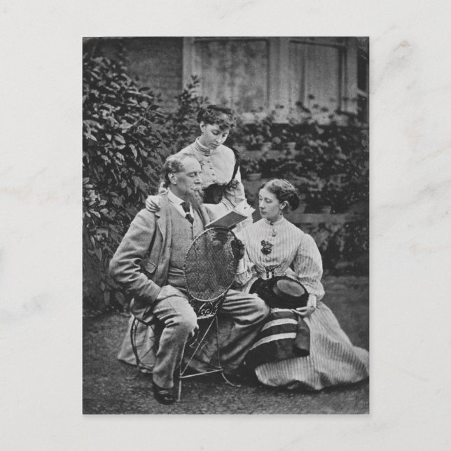 Carte Postale Charles Dickens avec deux de ses filles (Devant)