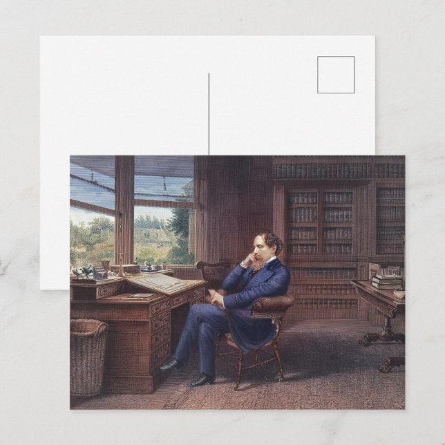 Carte Postale Charles Dickens dans son étude (Devant / Derrière)