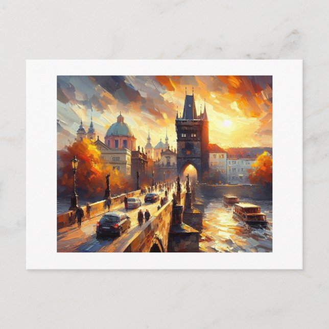 Carte Postale Charles River Bridge Prague Cityscape, (Devant)