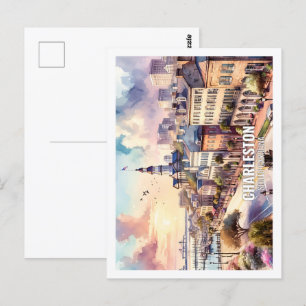 Carte Postale Charleston Caroline du Sud Fameux Lieu aquarelle
