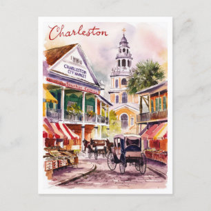 Carte Postale Charleston, Peinture du marché de la Caroline du S