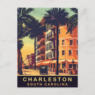 Carte Postale Charleston, Rues de la ville, SC, Voyage vintage