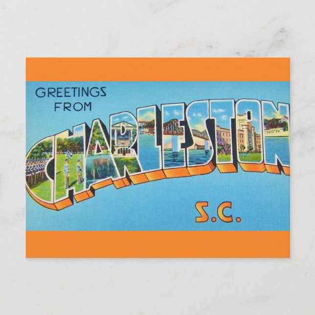Carte Postale Charleston SC salutation colorée (Devant)