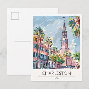 Carte Postale Charleston USA Illustration d'art vintage de voyag