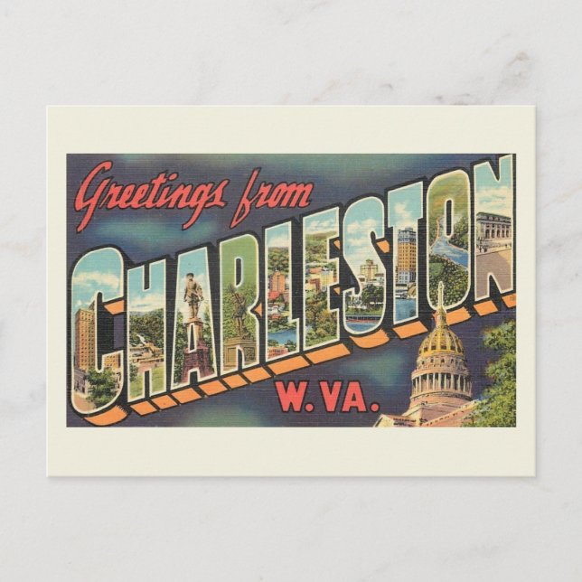 Carte Postale Charleston WV Grande lettre Salutation Vintage (Devant)