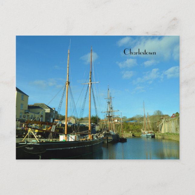 Carte Postale Charlestown Harbour Cornwall UK Poldark Situation (Devant)