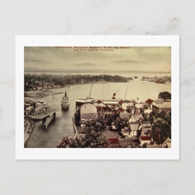 Carte Postale Charlevoix, Michigan, Showriver et Harbour (Devant)