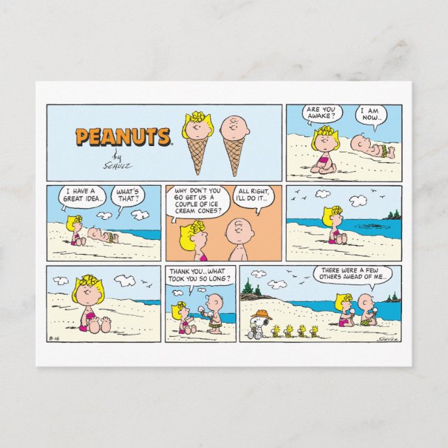 Carte Postale Charlie Brown & Glace Sally À La Plage (Devant)