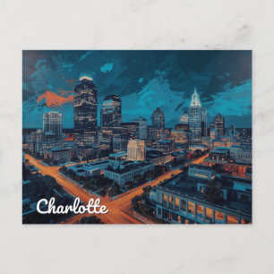 Carte Postale Charlotte NC centre-ville Art de nuit de la ville