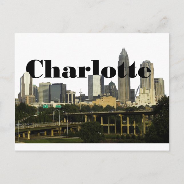 Carte Postale Charlotte NC Skyline avec Charlotte dans le ciel (Devant)