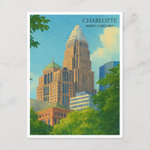 Carte postale Charlotte NC Skyline Watercolor Trav