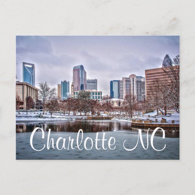 Carte Postale Charlotte skyline dans la neige NC (Devant)