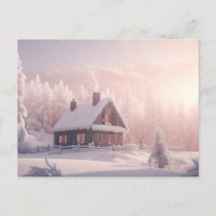 Carte Postale Charmant Cabine en bois couvert de neige dans une 
