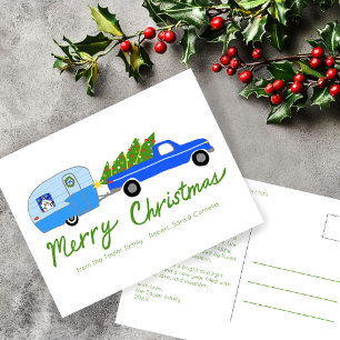 Carte Postale Charmant Camper de Noël Vintage RV Xmas PERSONNALI