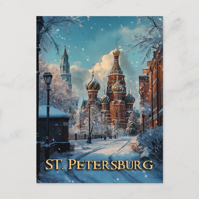 Carte Postale Charme russe neigeux - Pétersbourg Voyage hivernal (Devant)