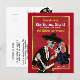 Carte Postale Charro Catrina Crânes à sucre rouge Enregistrer la