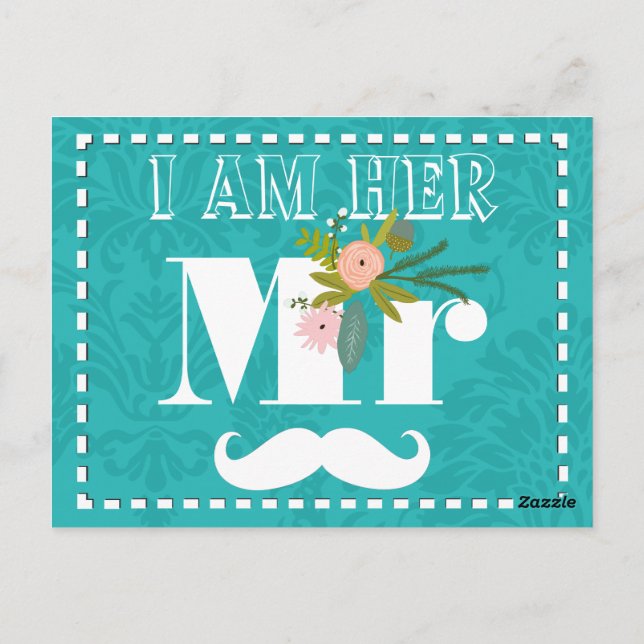 Carte Postale Chartreuse moderne Turquoise Mariage damassé (Dos)