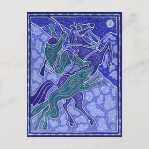 Carte Postale Chase, Homme Horse équitation Wolf Animaux Illustr