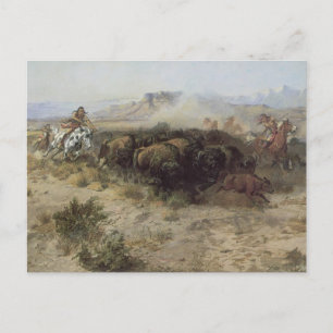 Carte Postale Chasse au bison no 26 par CM Russell, Indiens Vint