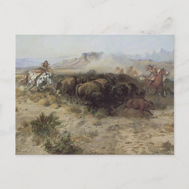 Carte Postale Chasse au bison no 26 par CM Russell, Indiens Vint (Devant)