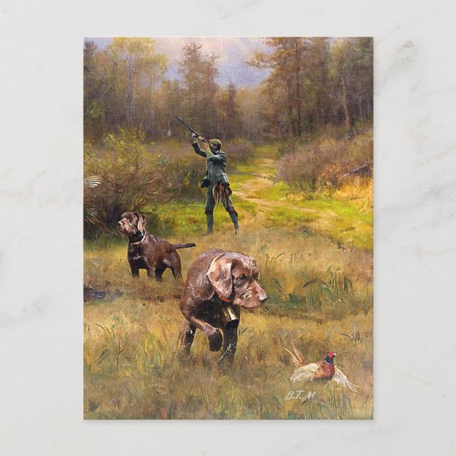 Carte Postale Chasse au faisan avec un Poudelpointers (Devant)