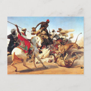 Carte Postale Chasse au lion par Vernet