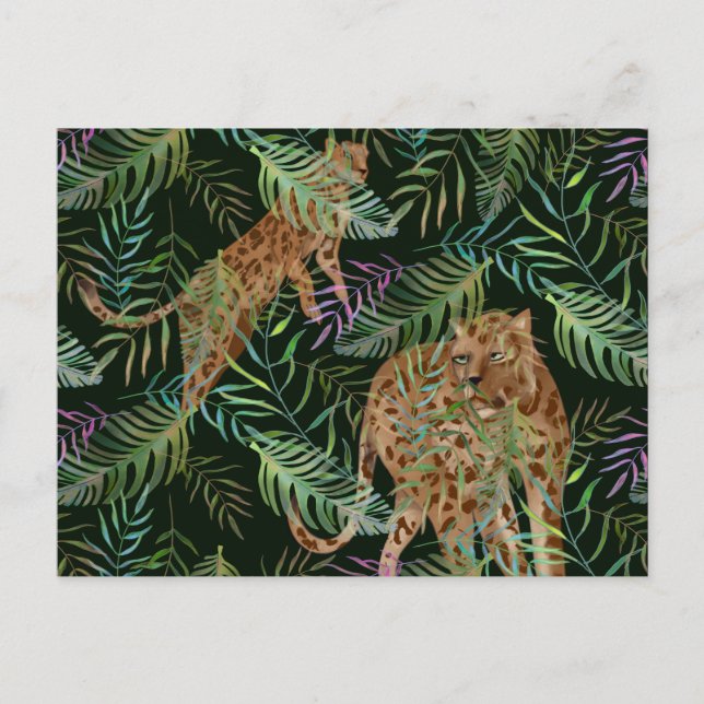 Carte Postale Chasse aux léopards exotiques dans la jungle (Devant)