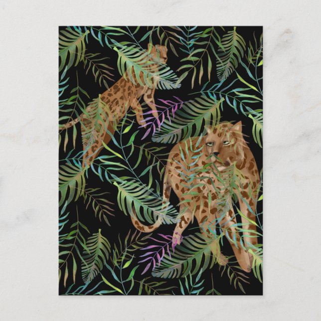 Carte Postale Chasse aux léopards sauvages dans la jungle (Devant)