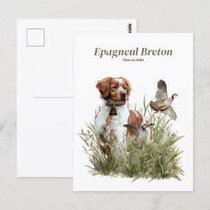 Carte Postale Chasse avec un chien breton, Art
